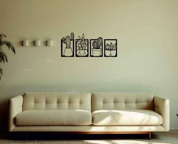 fondo1 SSDECO.es | Cuadro Decorativo de Cactus - Set de 4 Piezas - 40x100 cm - Arte Minimalista en Madera MDF Negra
