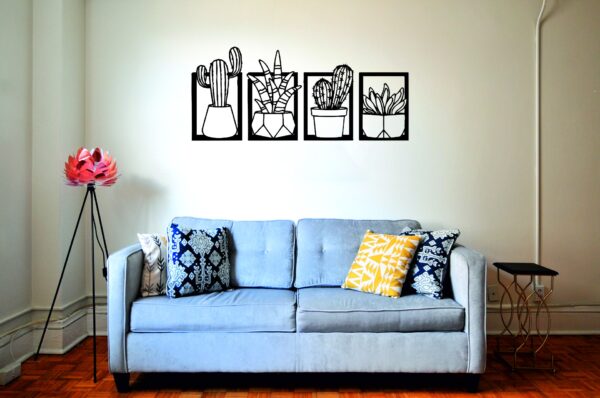 fondo2 SSDECO.es | Cuadro Decorativo de Cactus - Set de 4 Piezas - 40x100 cm - Arte Minimalista en Madera MDF Negra