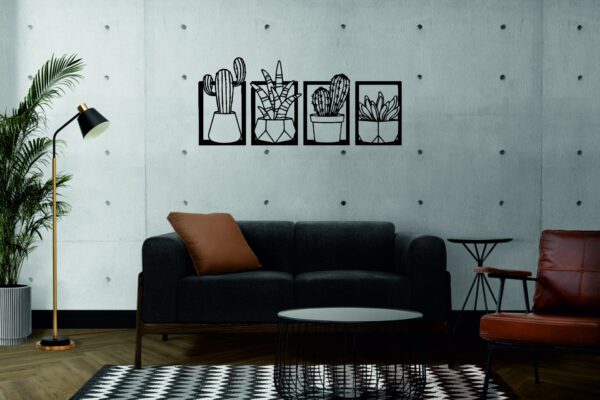 fondo4 SSDECO.es | Cuadro Decorativo de Cactus - Set de 4 Piezas - 40x100 cm - Arte Minimalista en Madera MDF Negra