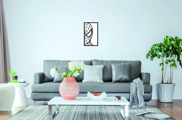 FONDO3CF SSDECO.es | Cuadro Decorativo de Pared Spiderman - Arte en Madera Negro con Fondo Blanco, 26x41 cm - Decoración Moderna para Salón, Dormitorio y Oficina