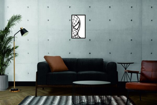 FONDO4CF SSDECO.es | Cuadro Decorativo de Pared Spiderman - Arte en Madera Negro con Fondo Blanco, 26x41 cm - Decoración Moderna para Salón, Dormitorio y Oficina